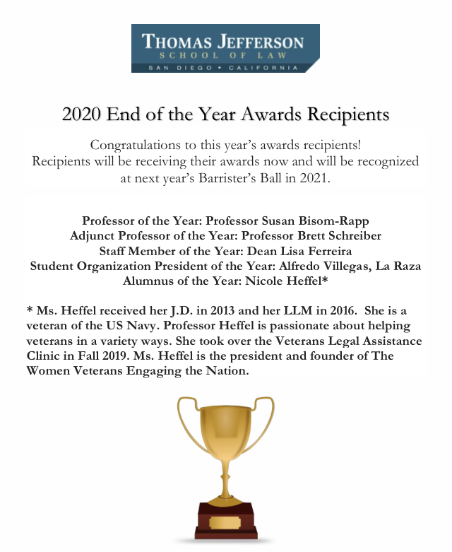 Student Bar Association Announces Annual Awards Thomas Jefferson School Of Law Student Bar Association Announces Annual Awards Thomas Jefferson School Of Law