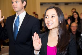 Linda Lam being sworn in