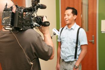 Ryan Ciriaco being interviewed by the press