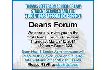 TJSL Deans Forum: March 10, 11:30am, Room 323