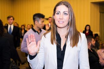 Jaime Moss being sworn in
