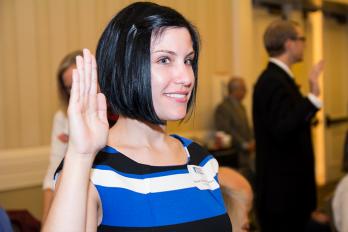 Sarah Stewart-Bussey being sworn in